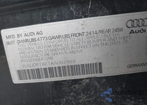 2008 Audi A4 2.0T из США, поврежденный, VIN WAUDF78E18A062969